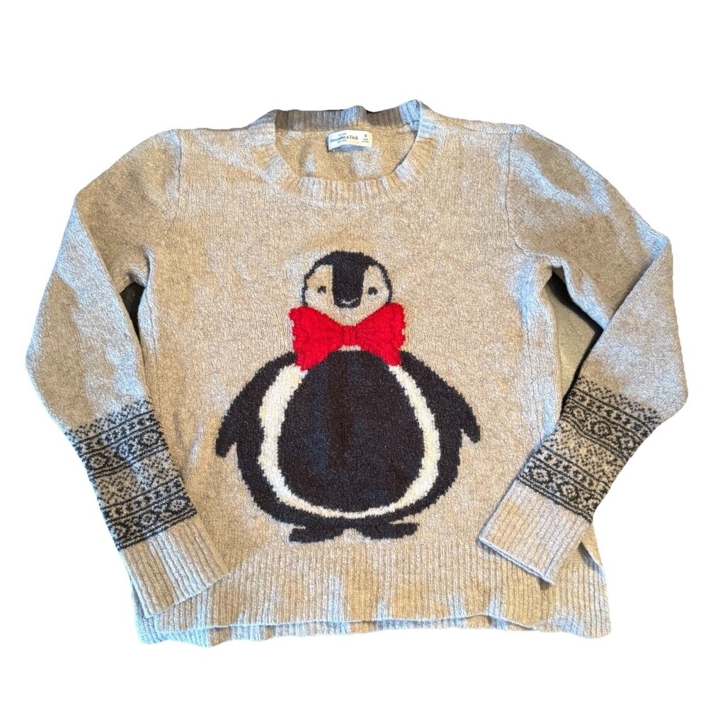 Abercrombie & Fitch Penguin Fair Isle Sleeve Chunky Knit Sweater M Soft school